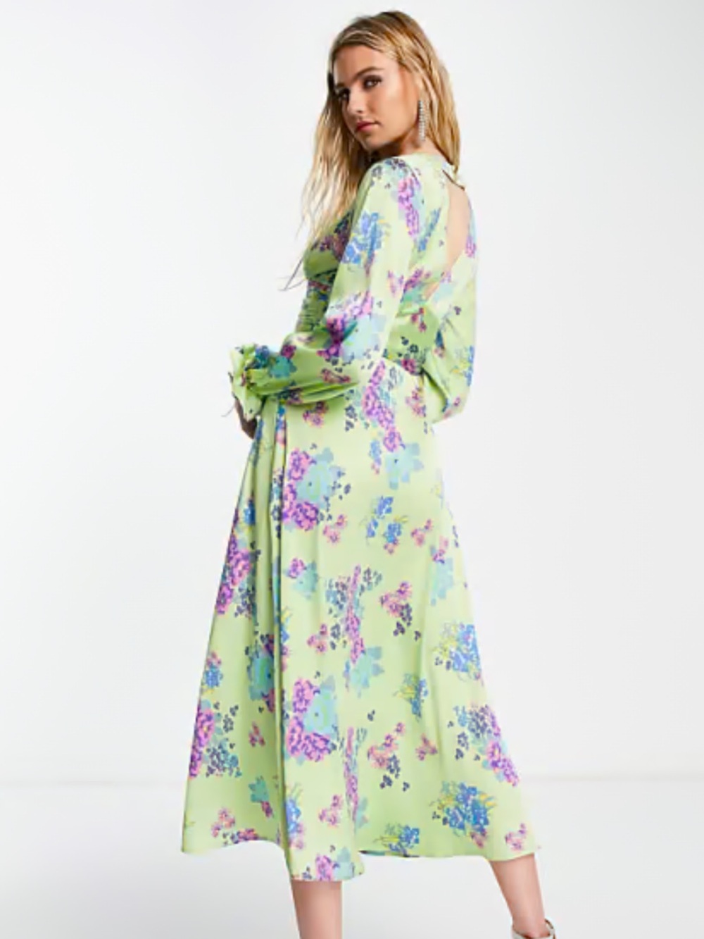 ASOS DESIGN Floral Maxi Dress in Green & Blue Like New